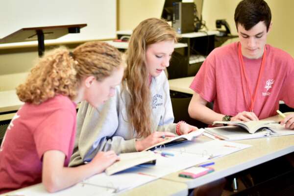 Students discuss a reading in class during BCYC Immersion