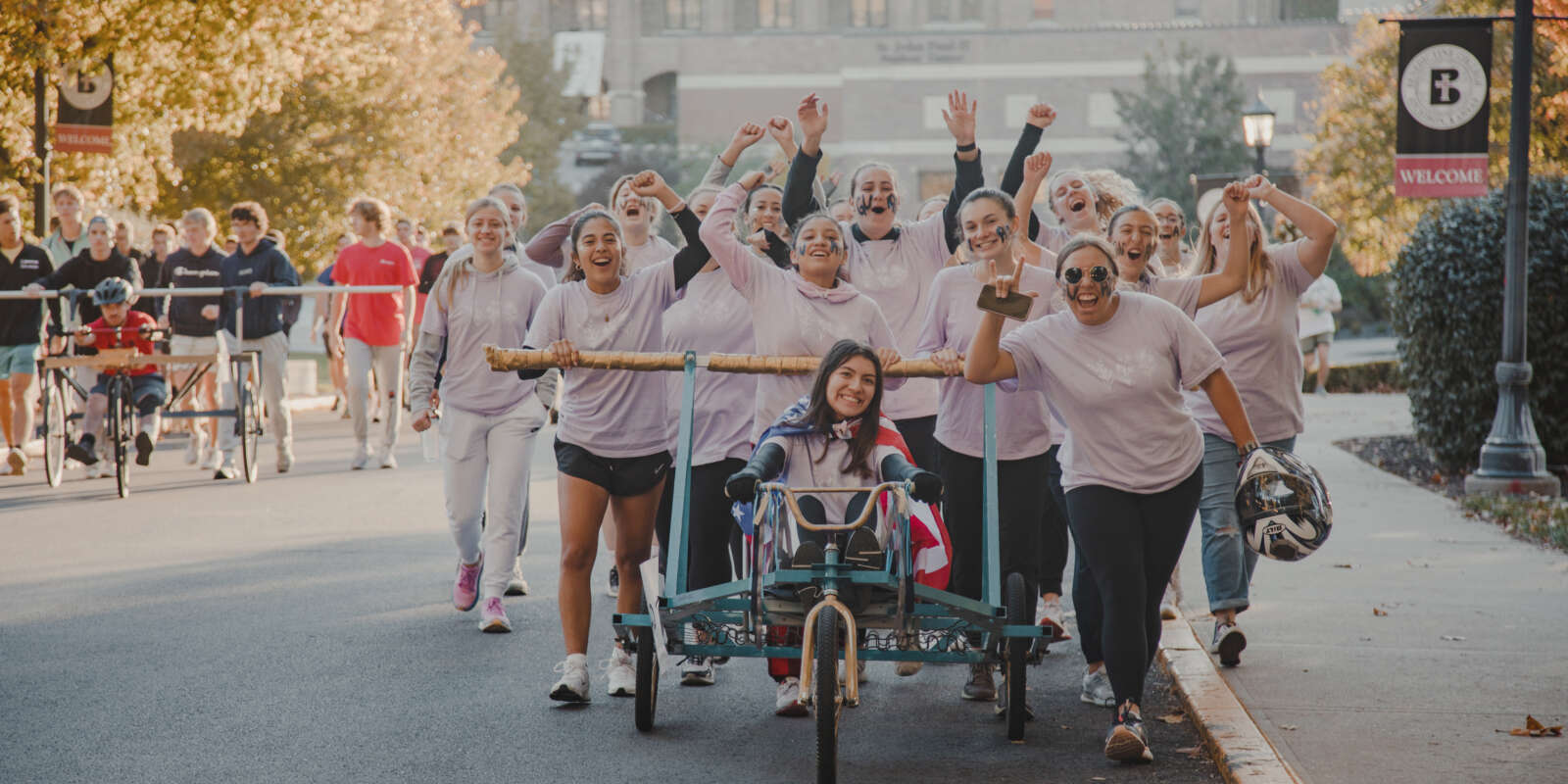 Students at the Bed Races during Homecoming Weekend