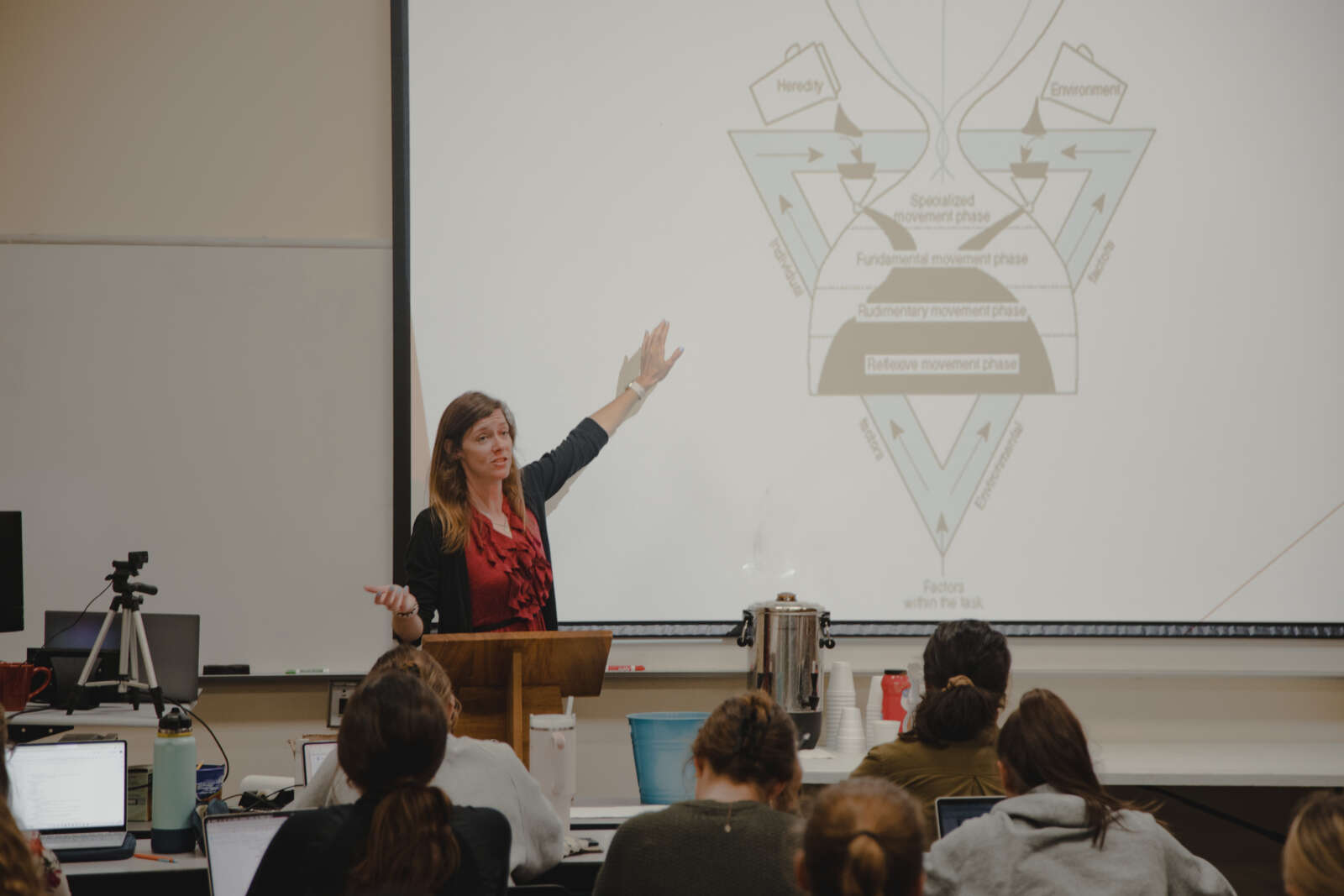 Professor teaching with a powerpoint
