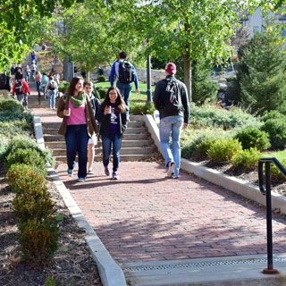Students walking on the raven walk.