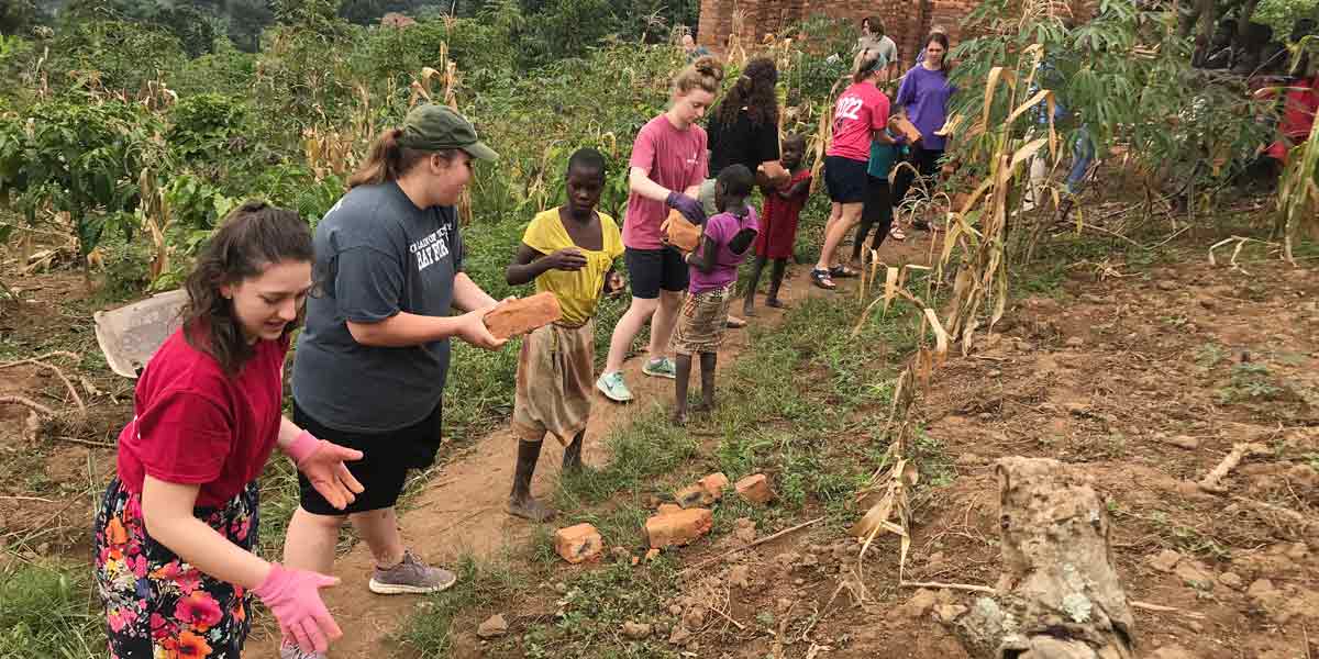 Laying bricks in Uganda